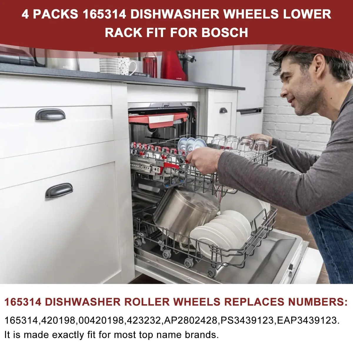 AMI PARTS 8 Pack Dishwasher Lower Rack Wheels | Replaces 165314, 420198, AP2802428 - view 6