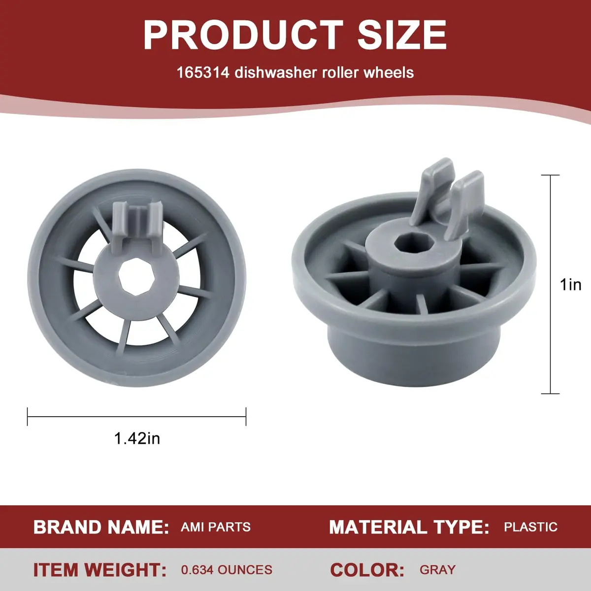 AMI PARTS 8 Pack Dishwasher Lower Rack Wheels | Replaces 165314, 420198, AP2802428 - view 2