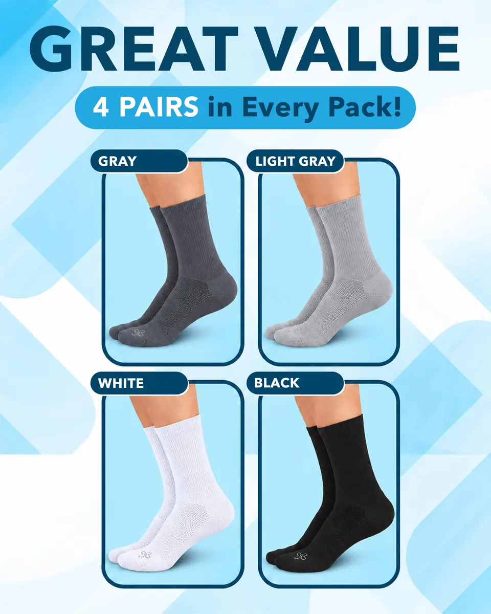 Doctor's Select Diabetic Socks for Men - 4 Pairs Crew Moisture Management | Non Binding, Breathable, Moisture-Wicking - view 6