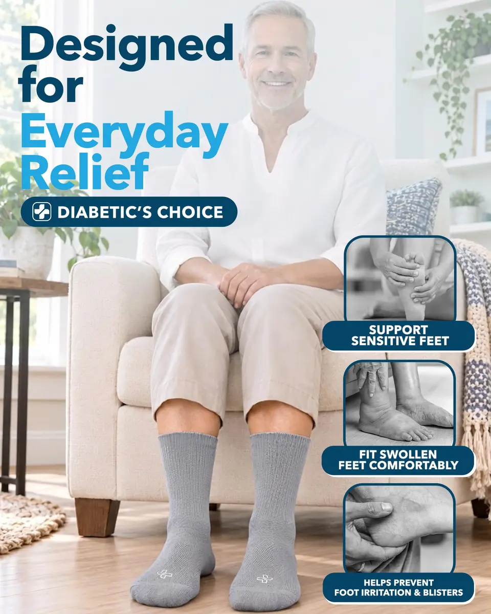 Doctor's Select Diabetic Socks for Men - 4 Pairs Crew Moisture Management | Non Binding, Breathable, Moisture-Wicking - view 3