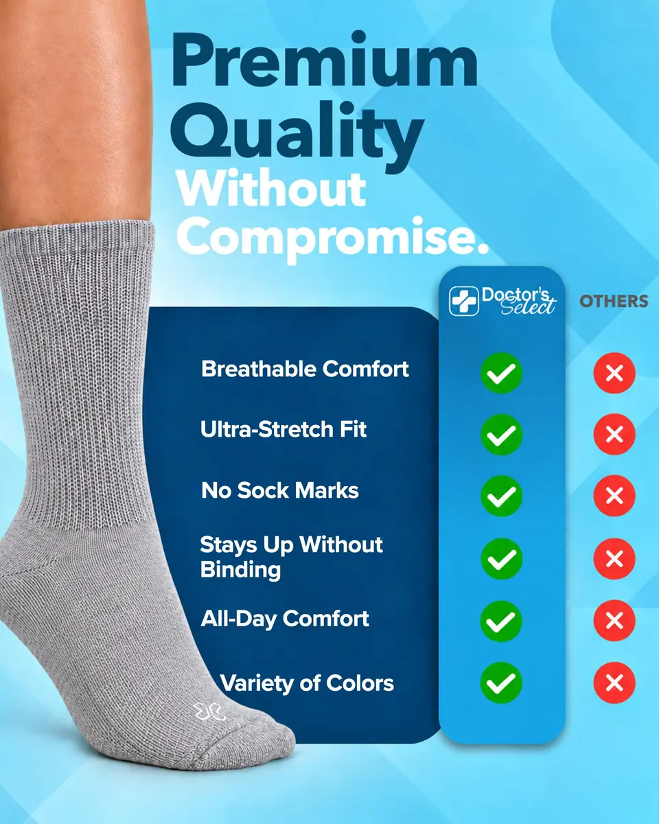 Doctor's Select Diabetic Socks for Men - 4 Pairs Crew Moisture Management | Non Binding, Breathable, Moisture-Wicking - view 4