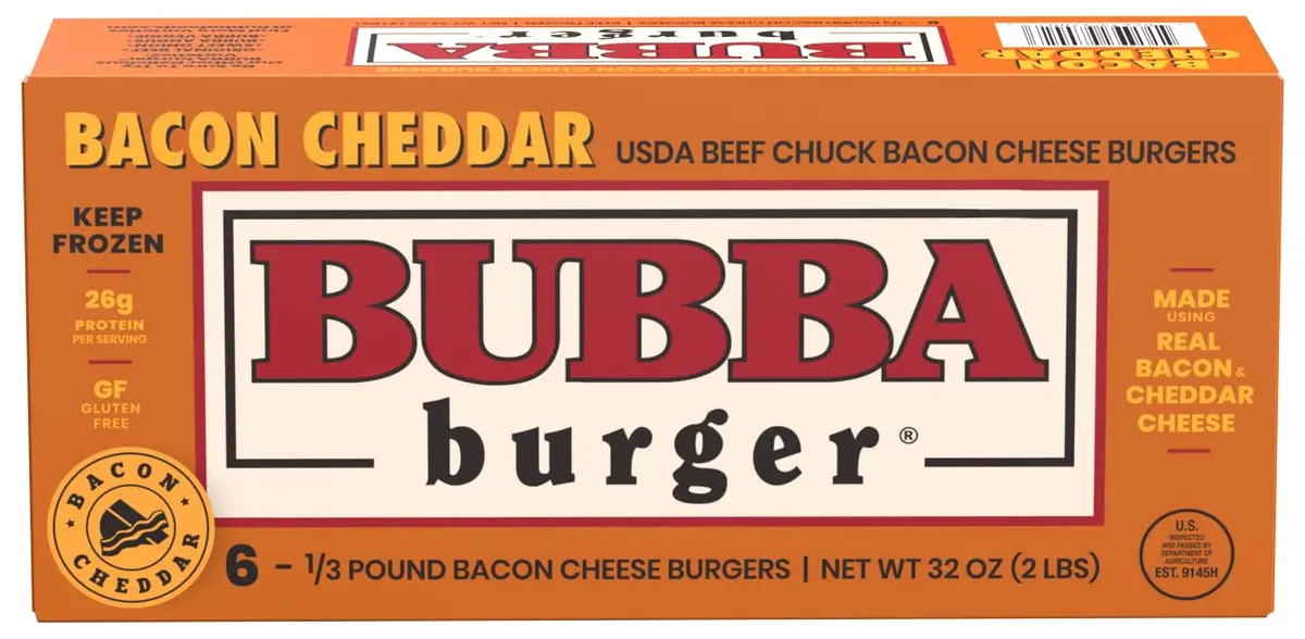 BUBBA Burger Bacon Cheddar Frozen Beef Burger Patties 2 lb | USDA Choice, High Protein, No Fillers (70-120 chars) - main product image