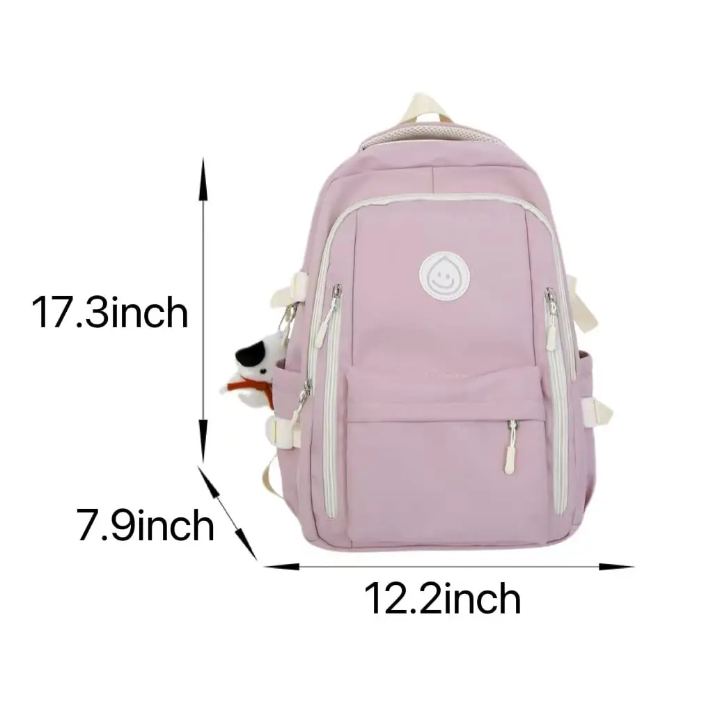 MININAI Pink Backpack with Cute Pendant | Lightweight College Bag for Women - view 11