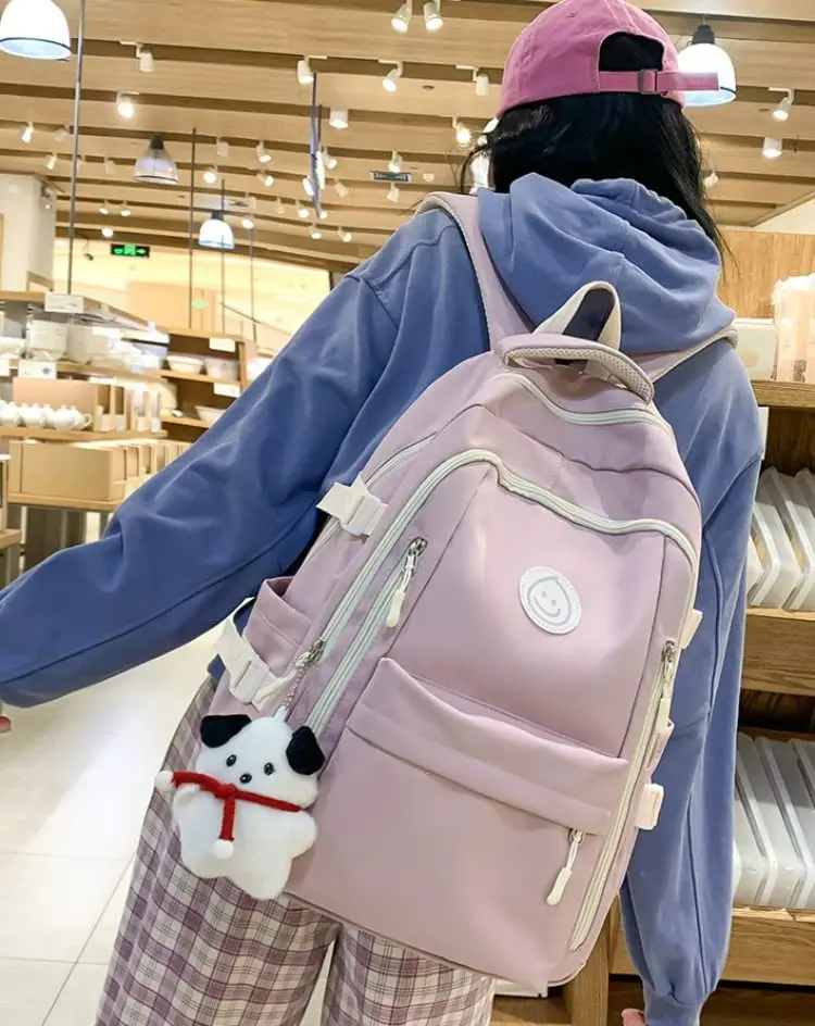 MININAI Pink Backpack with Cute Pendant | Lightweight College Bag for Women - view 2