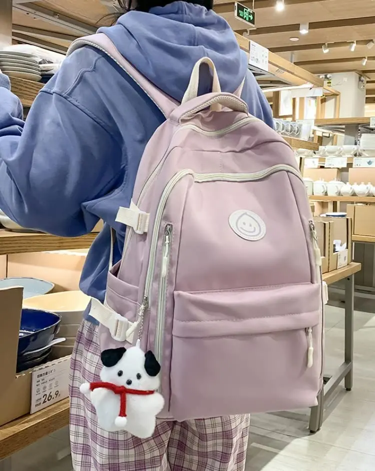 MININAI Pink Backpack with Cute Pendant | Lightweight College Bag for Women - view 5
