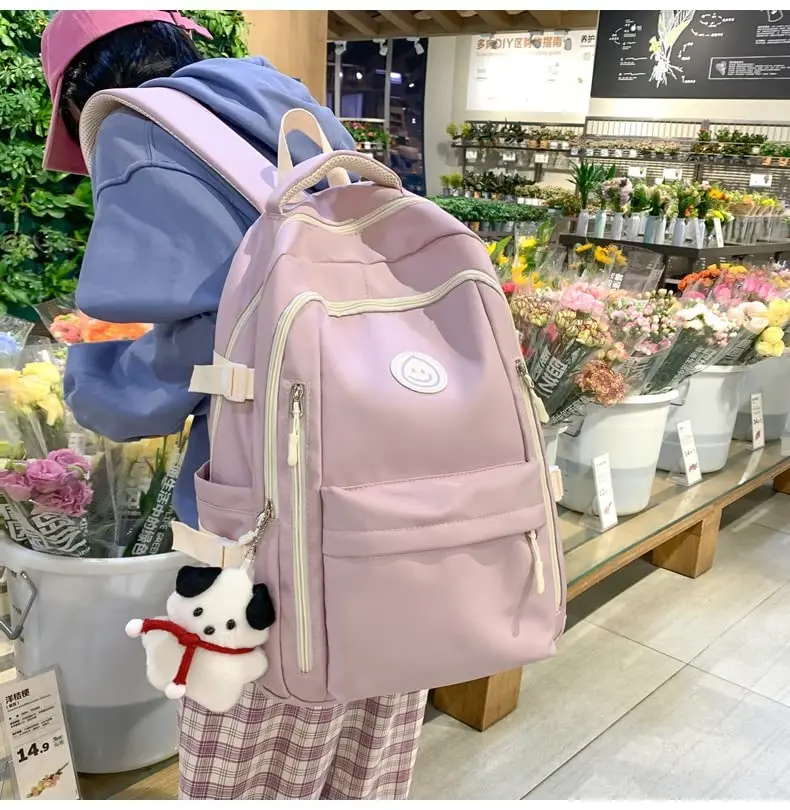 MININAI Pink Backpack with Cute Pendant | Lightweight College Bag for Women - view 6