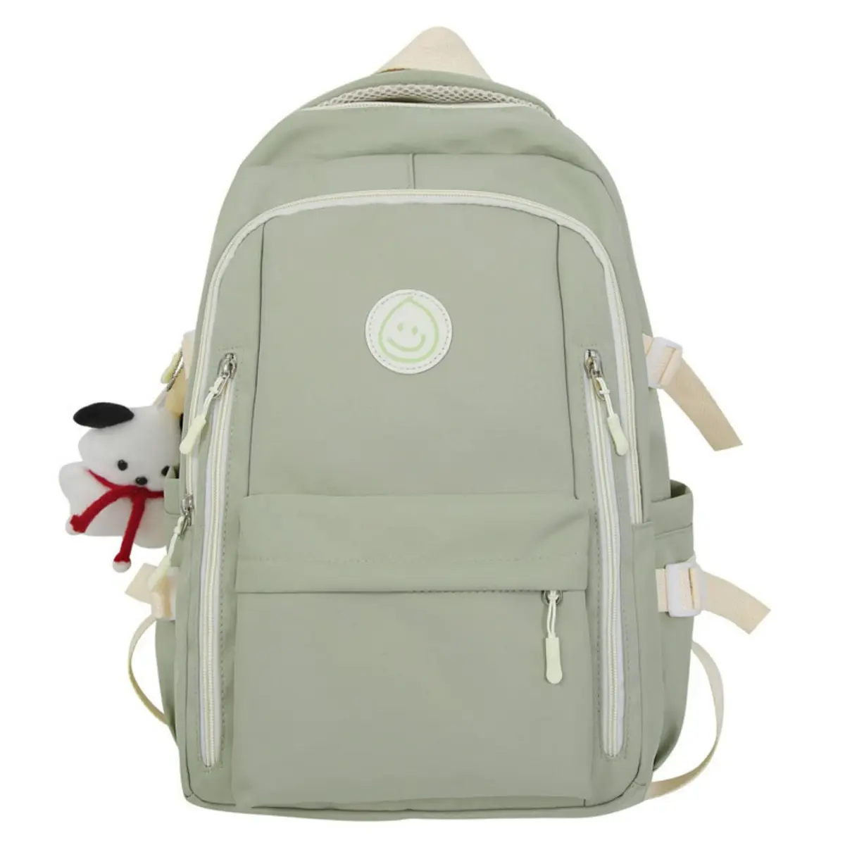 MININAI Preppy Backpack with Cute Pendant Women Smile Face Laptop Backpack Sage Green | Lightweight College Bag - main product image