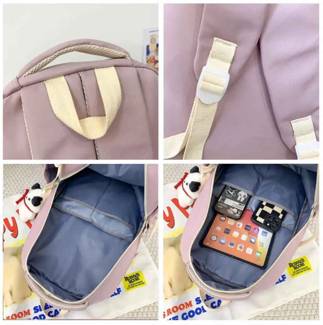 MININAI Preppy Backpack with Cute Pendant Women Smile Face Laptop Backpack Sage Green | Lightweight College Bag - view 10