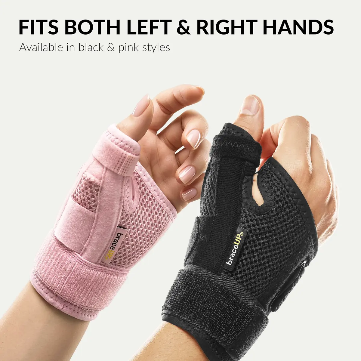 BraceUP Thumb Splint Brace Right Left Hand Women and Men, Spica Splint, CMC Thumb Brace with Thumb Support, for Arthritis, Tendonitis, Carpal Tunnel Pain Relief and Thumb Sprain (Pink, One Size) - view 2