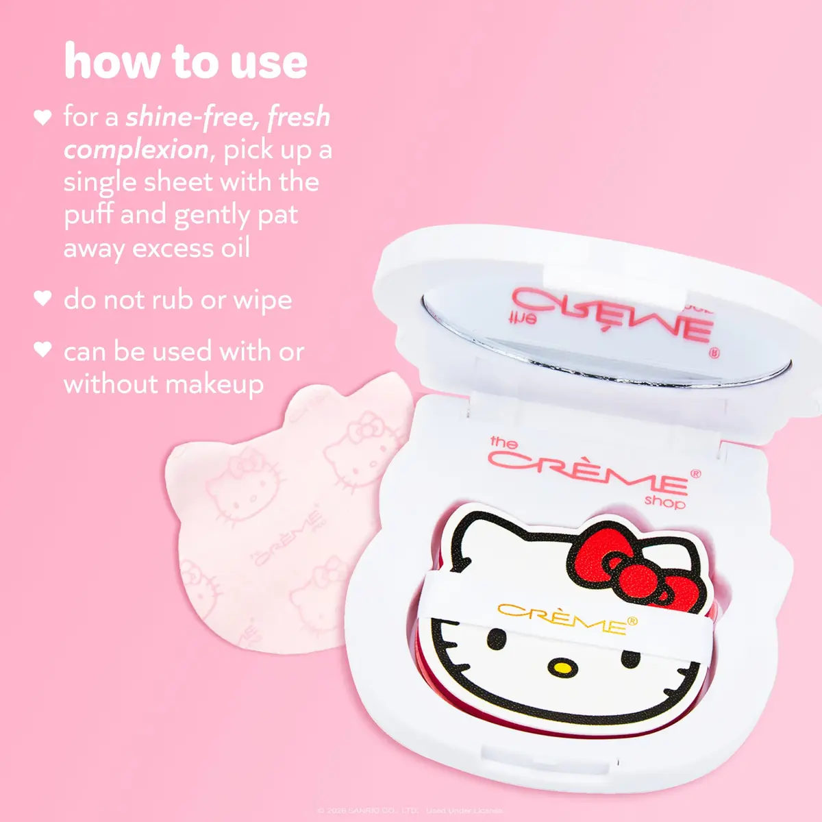 The Crème Shop Hello Kitty Mattifying Blotting Paper with Mirror and Puff 102 Count | Shine-Free Finish for Oily Skin - view 4