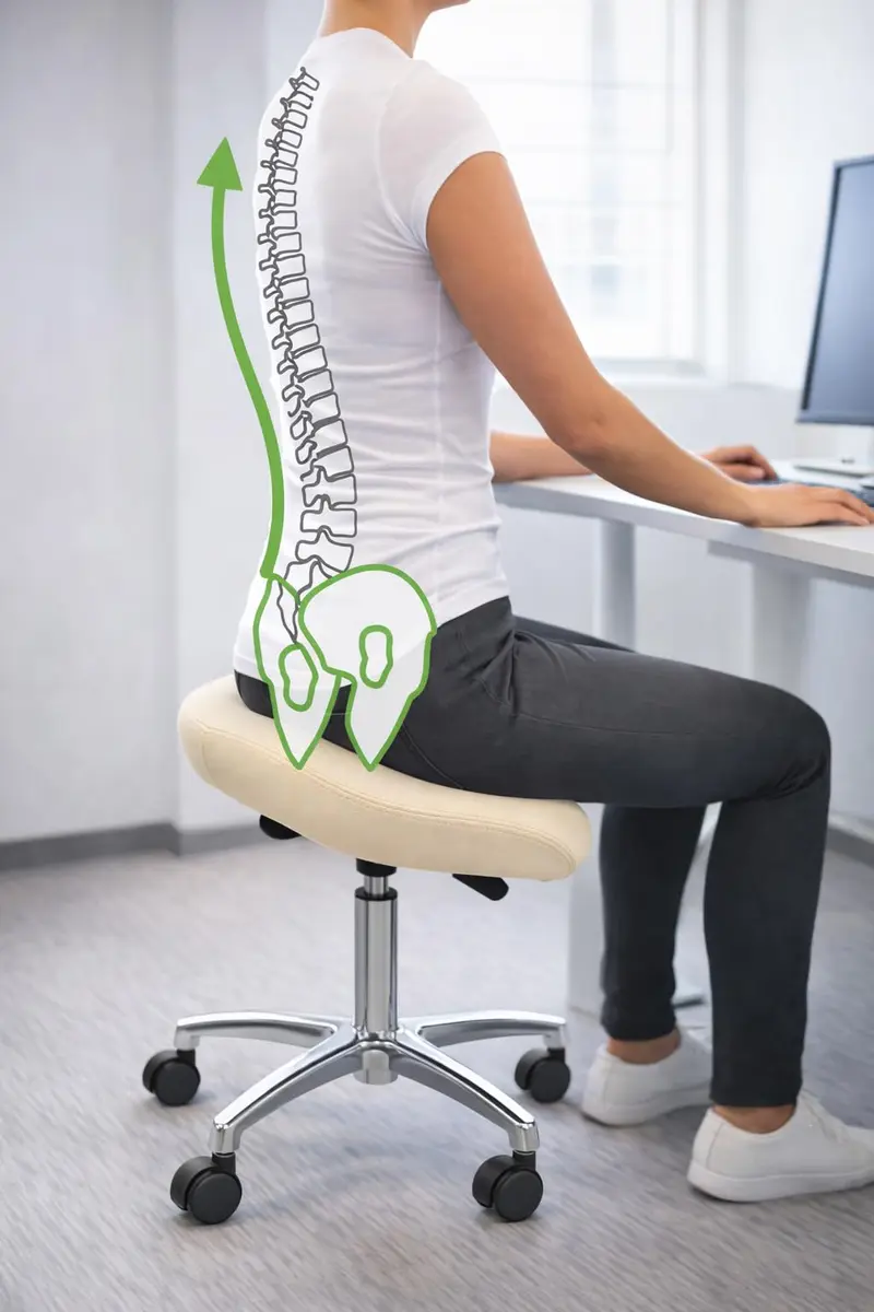 2xhome Ergonomic Saddle Stool | Backless Rolling Office Task Chair with Adjustable Height and Tilt | PU Leather, Foam Padded Seat for Drafting, Medical, Dental Use, Beige, Single, Set of 1 - view 5