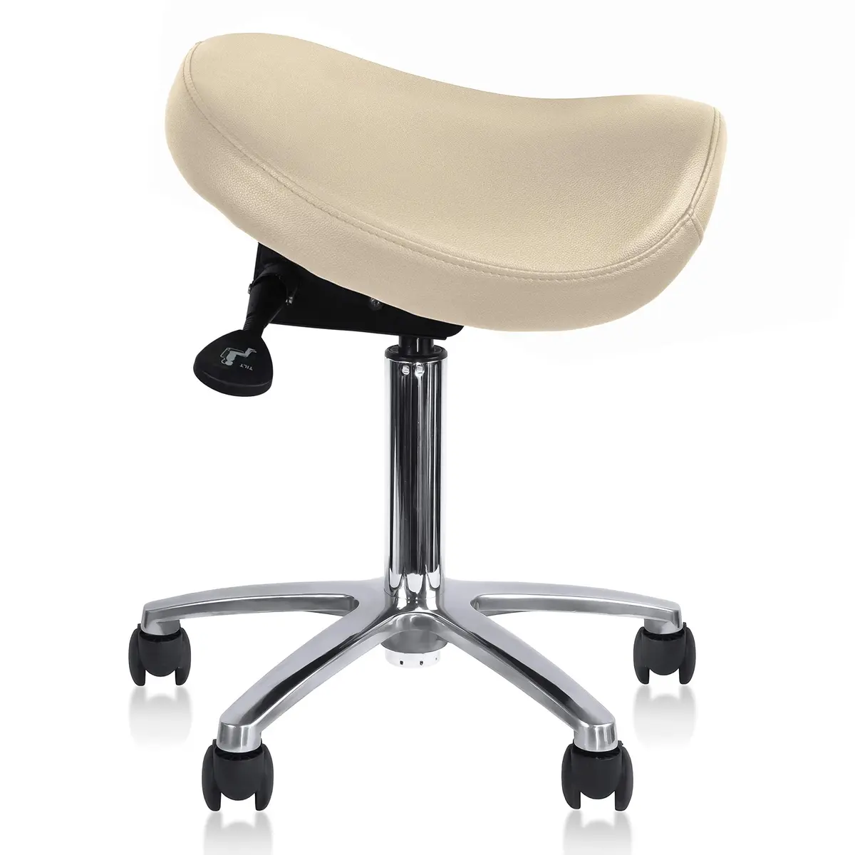 2xhome Ergonomic Saddle Stool | Backless Rolling Office Task Chair with Adjustable Height and Tilt | PU Leather, Foam Padded Seat for Drafting, Medical, Dental Use, Beige, Single, Set of 1 - view 6