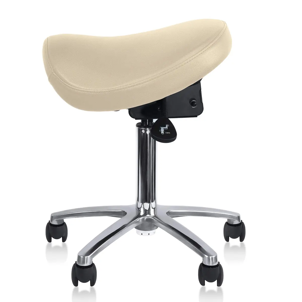 2xhome Ergonomic Saddle Stool | Backless Rolling Office Task Chair with Adjustable Height and Tilt | PU Leather, Foam Padded Seat for Drafting, Medical, Dental Use, Beige, Single, Set of 1 - view 7
