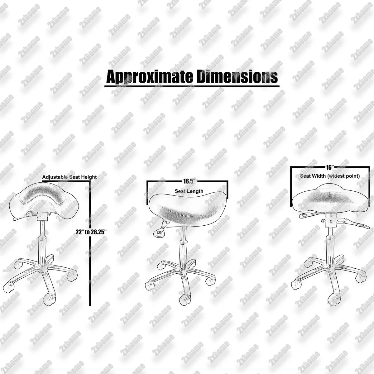 2xhome Ergonomic Saddle Stool | Backless Rolling Office Task Chair with Adjustable Height and Tilt | PU Leather, Foam Padded Seat for Drafting, Medical, Dental Use, Beige, Single, Set of 1 - view 2