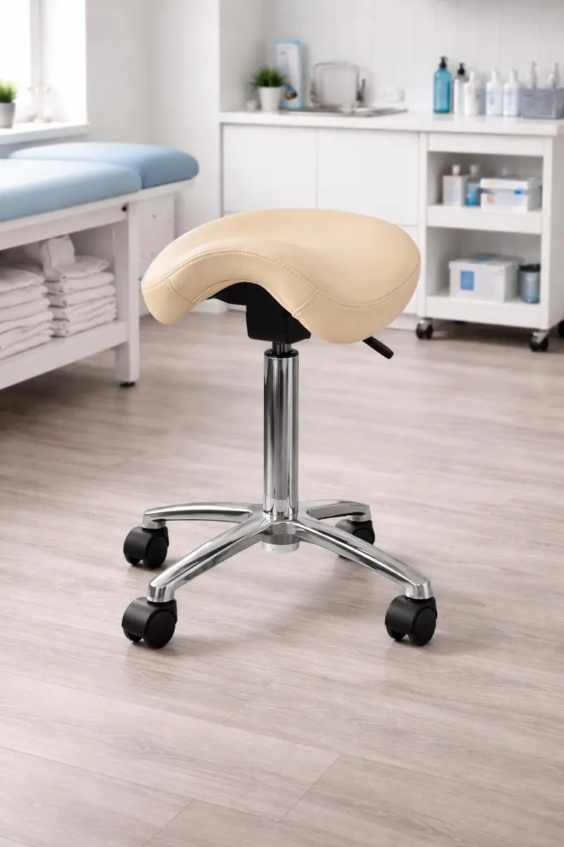 2xhome Ergonomic Saddle Stool | Backless Rolling Office Task Chair with Adjustable Height and Tilt | PU Leather, Foam Padded Seat for Drafting, Medical, Dental Use, Beige, Single, Set of 1 - view 3