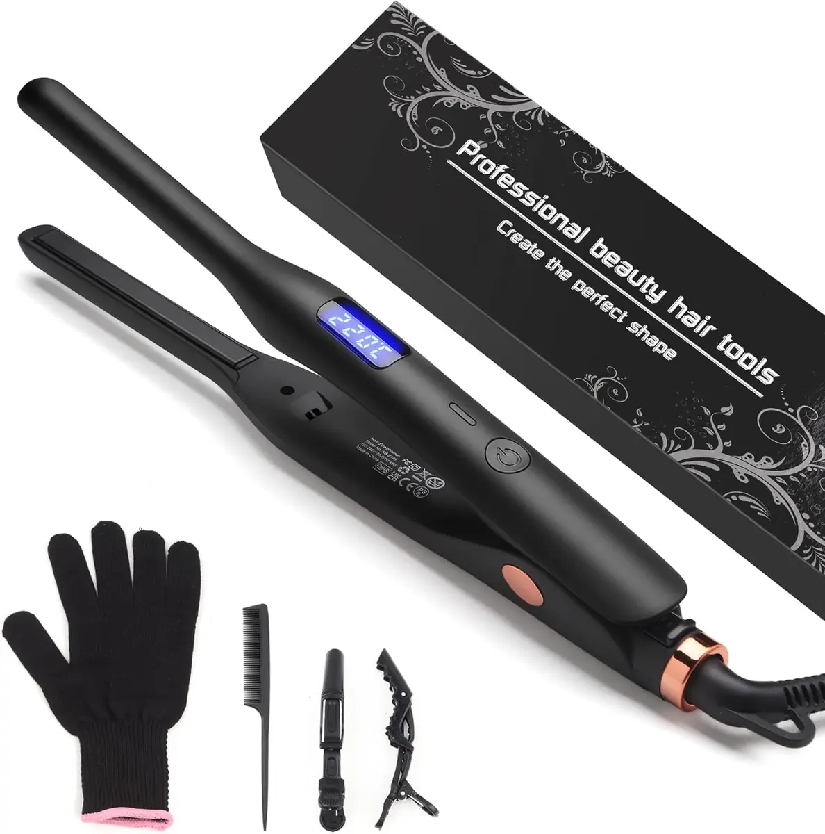 JAETON 3/10" Pencil Flat Iron with 13 Temp Setting Ceramic Small Hair Straightener | Professional Mini for Short Hair & Beard - main product image