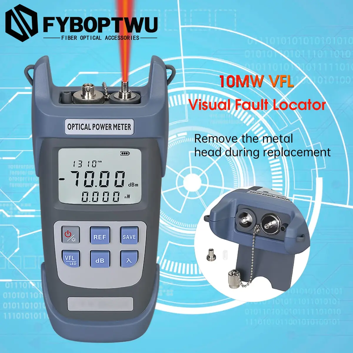 fyboptwu 3-in-1 Fiber Tester OPM+VFL with LED, 2-Pack | Optical Power Meter & Visual Fault Locator - view 8