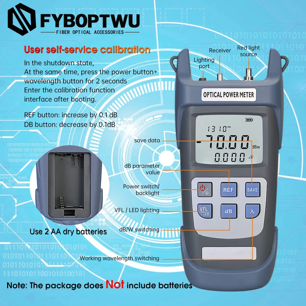 fyboptwu 3-in-1 Fiber Tester OPM+VFL with LED, 2-Pack | Optical Power Meter & Visual Fault Locator - view 9