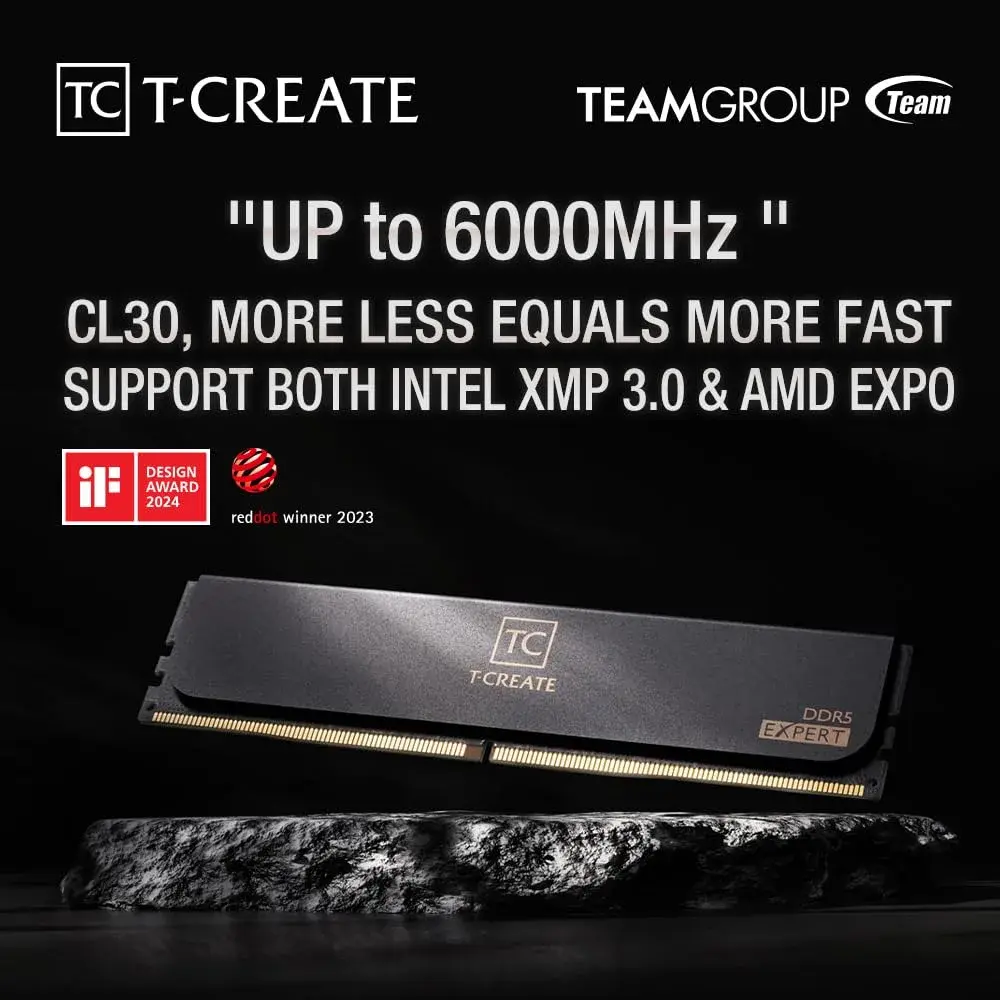 TEAMGROUP T-Create Expert CL30 DDR5 32GB (2x16GB) 6000MHz Desktop RAM White | Overclocking Memory Module - view 3