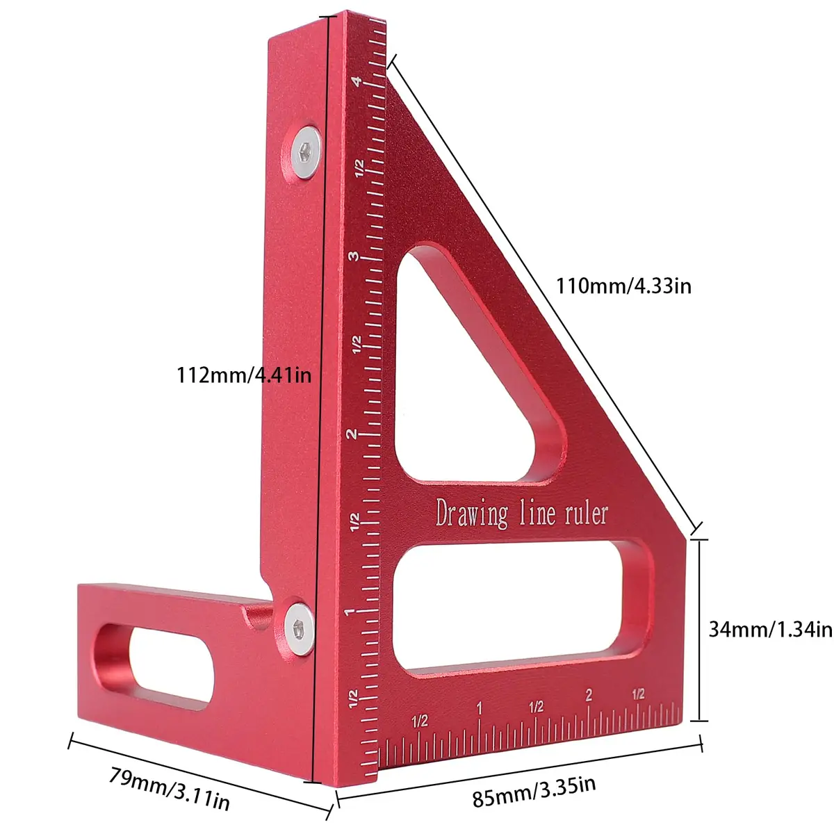 KETIPED Imperial 3D Multi-Angle Measuring Ruler,45/90 Degree Aluminum Alloy Woodworking Square Protractor, 4.4 inch | High Precision Layout Tool - view 2