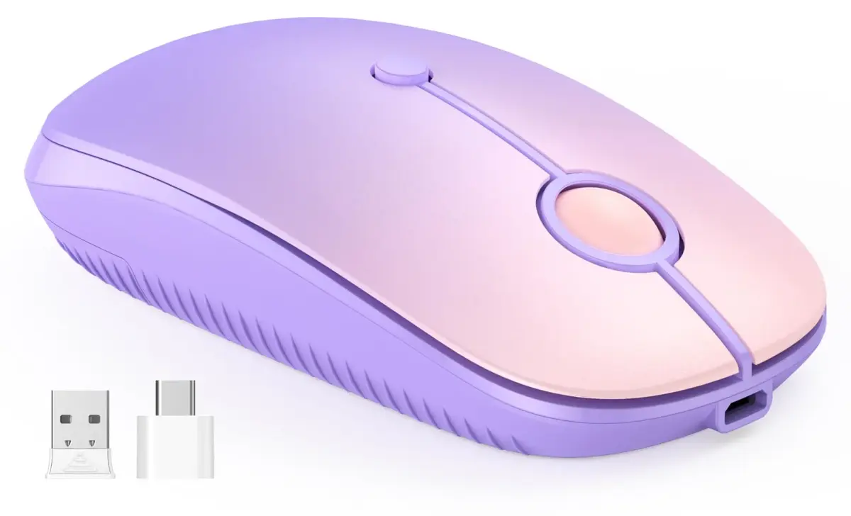 VssoPlor Type-C Wireless Mouse, Dual Mode 2.4G Cordless Mouse with USB & Type-C Receiver, Gradient Purple | Ergonomic Design for PC, Laptop, MacBook - view 8