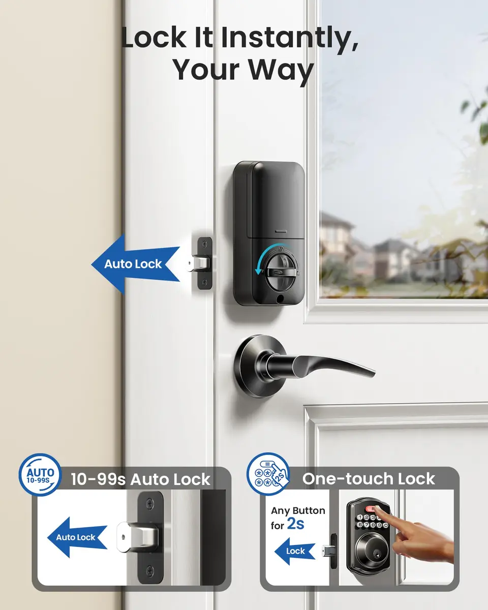 Veise KS01B Keypad Door Lock with 2 Lever Handles Set, Matte Black | Keyless Entry & Auto Lock - view 5