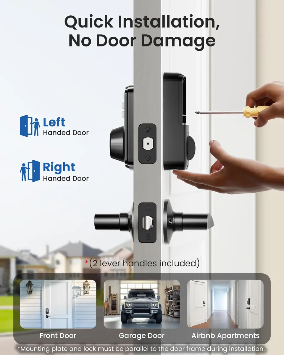 Veise KS01B Keypad Door Lock with 2 Lever Handles Set, Matte Black | Keyless Entry & Auto Lock - view 7