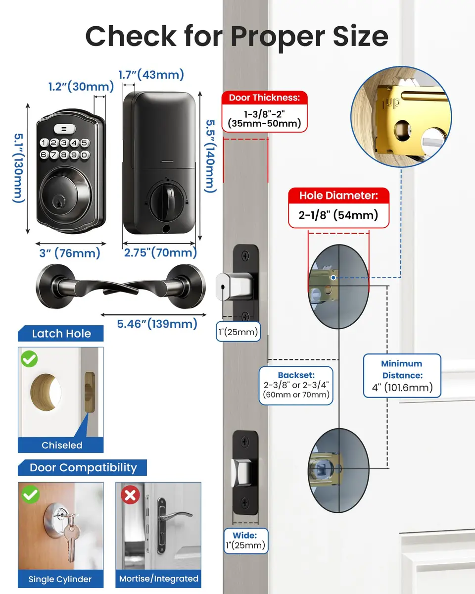 Veise KS01B Keypad Door Lock with 2 Lever Handles Set, Matte Black | Keyless Entry & Auto Lock - view 8