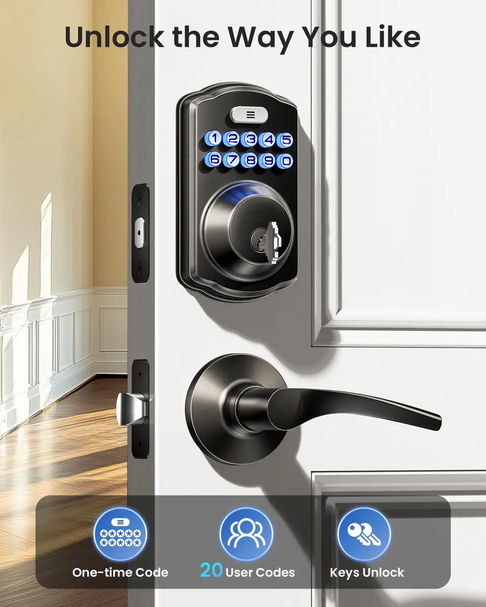 Veise KS01B Keypad Door Lock with 2 Lever Handles Set, Matte Black | Keyless Entry & Auto Lock - view 2