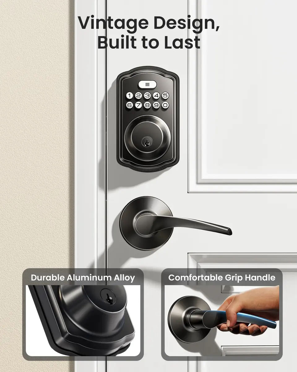 Veise KS01B Keypad Door Lock with 2 Lever Handles Set, Matte Black | Keyless Entry & Auto Lock - view 3