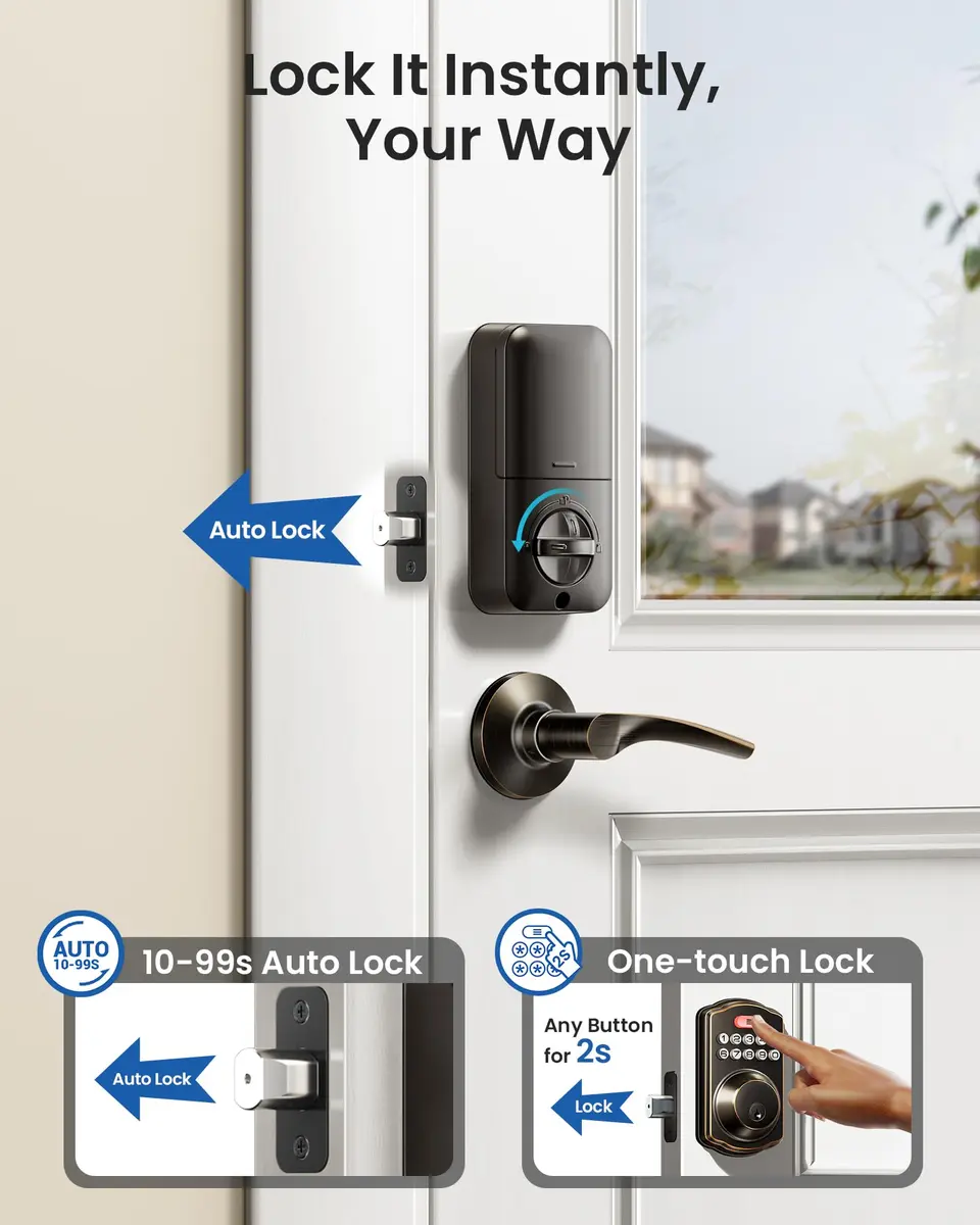 Veise KS01B Keypad Door Lock with 2 Lever Handles Set, Oil Rubbed Bronze | Smart Keyless Entry & Auto Lock - view 5