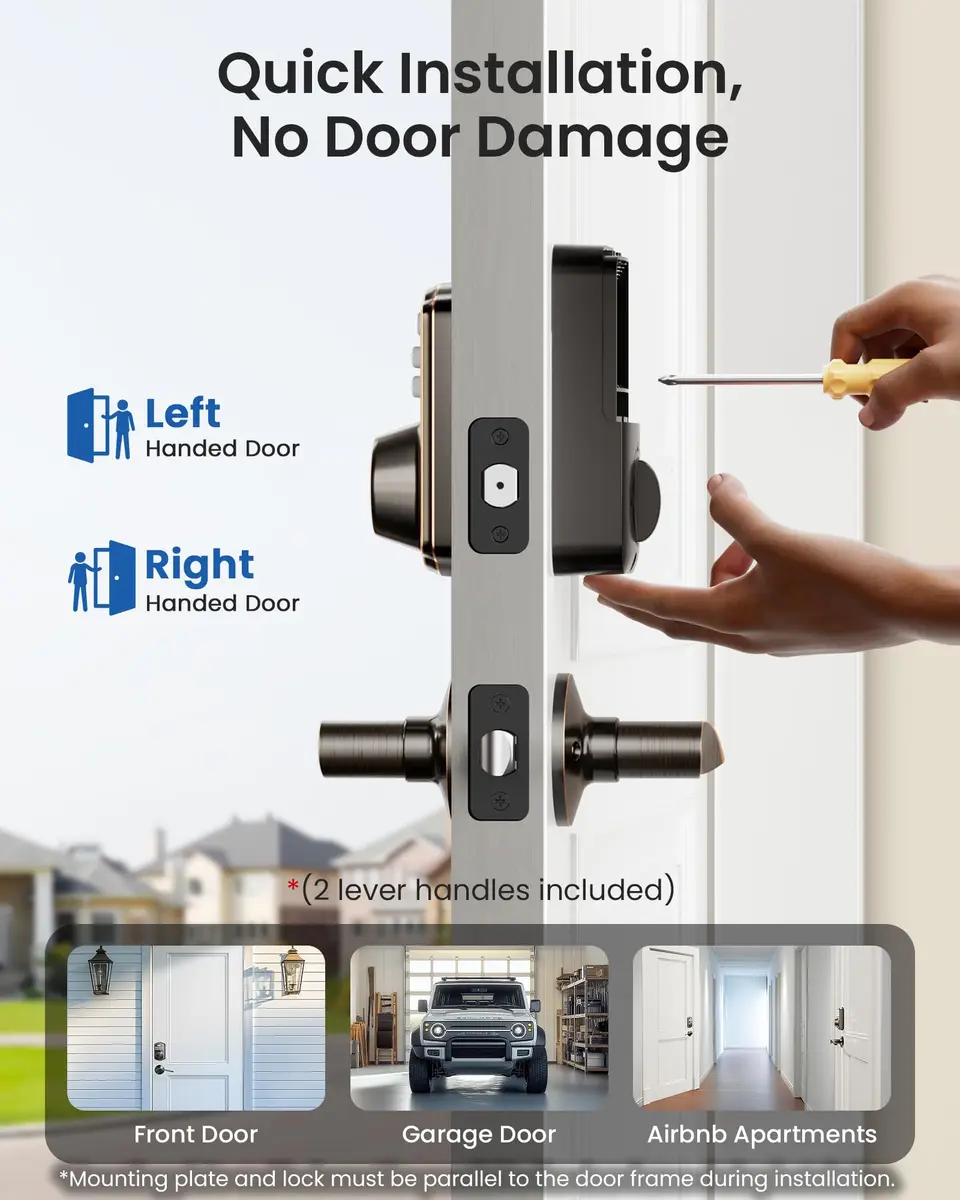 Veise KS01B Keypad Door Lock with 2 Lever Handles Set, Oil Rubbed Bronze | Smart Keyless Entry & Auto Lock - view 7