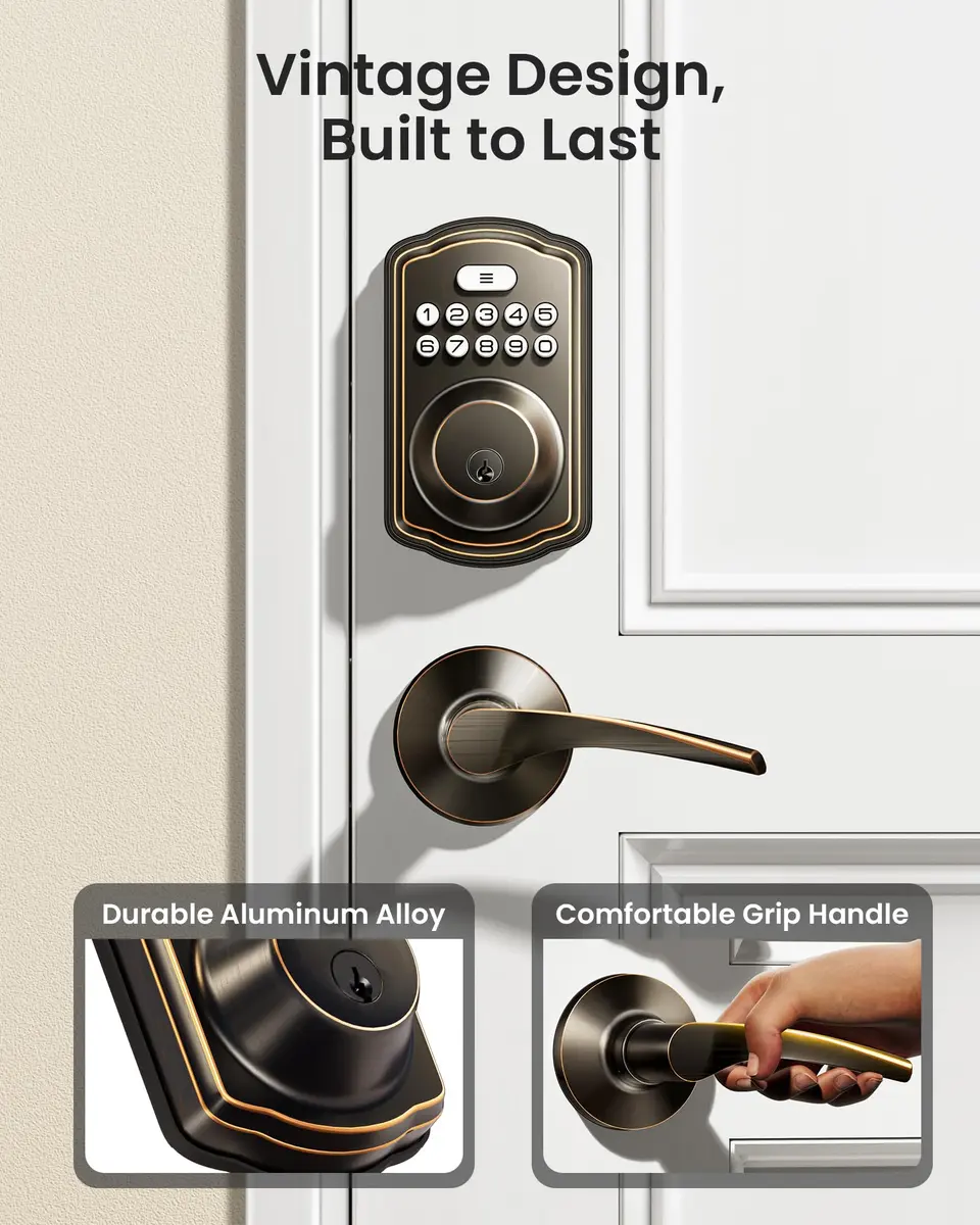 Veise KS01B Keypad Door Lock with 2 Lever Handles Set, Oil Rubbed Bronze | Smart Keyless Entry & Auto Lock - view 3