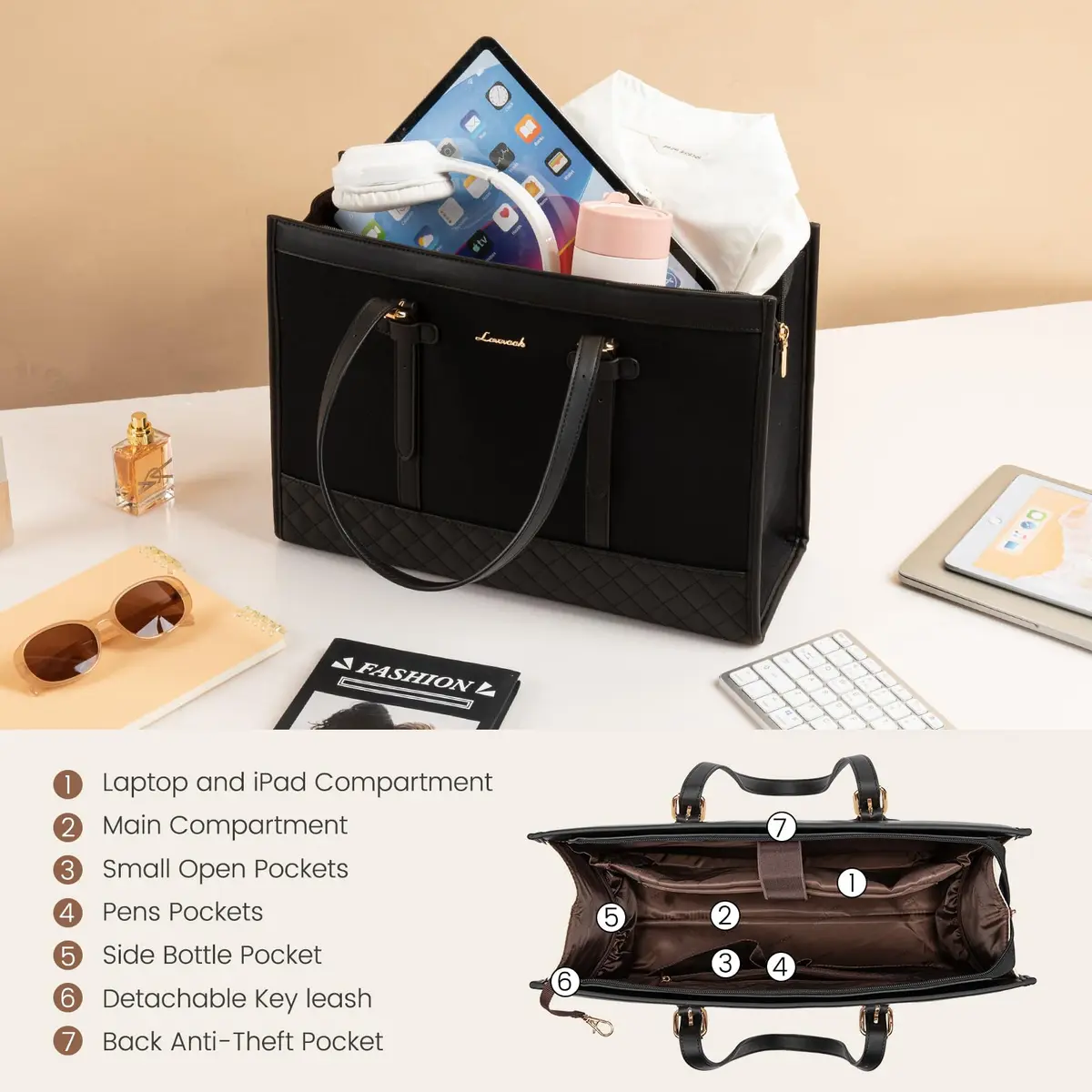 LOVEVOOK Laptop Tote Bag for Women, 15.6 Inch | Stylish & Functional with Laptop Compartment - view 5