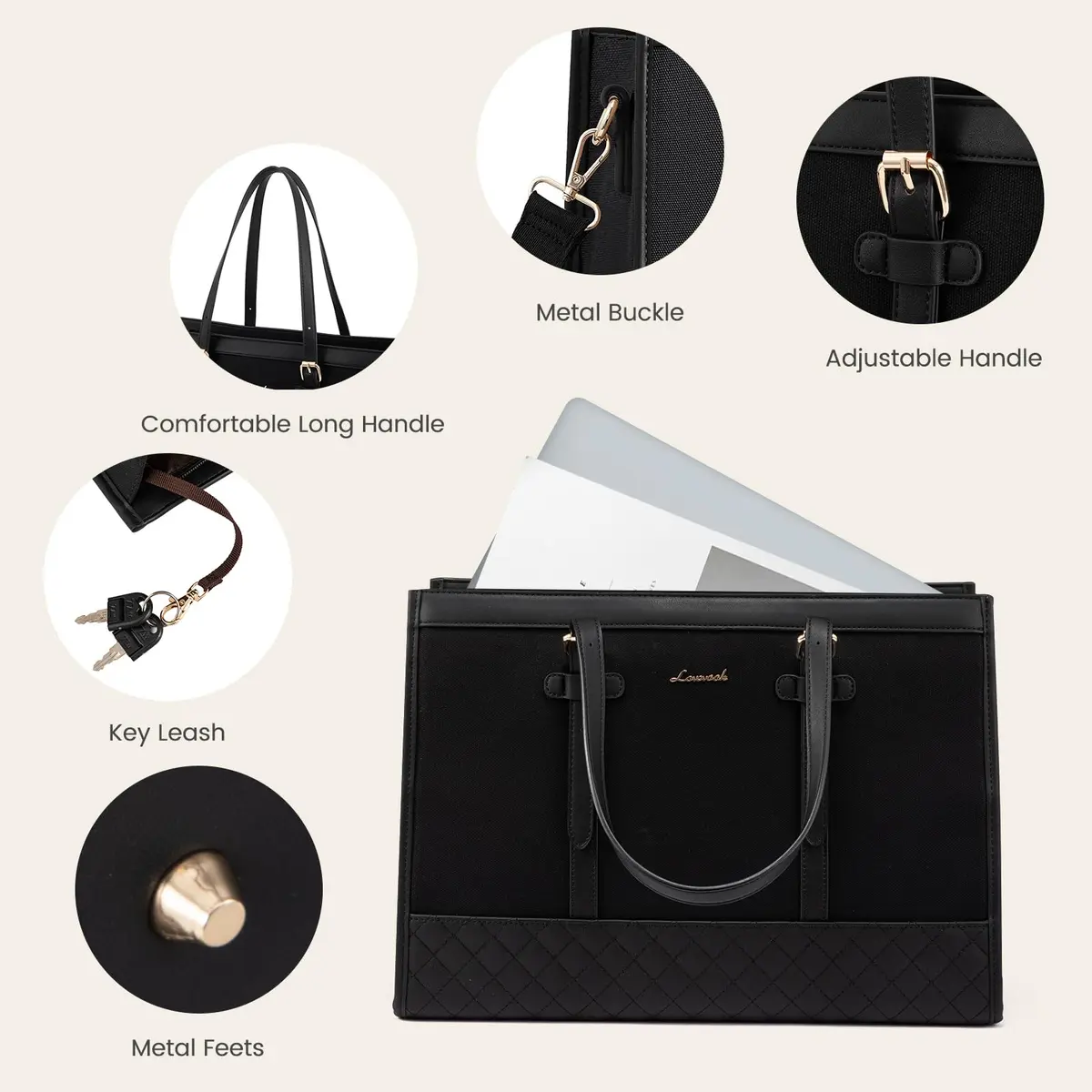 LOVEVOOK Laptop Tote Bag for Women, 15.6 Inch | Stylish & Functional with Laptop Compartment - view 6