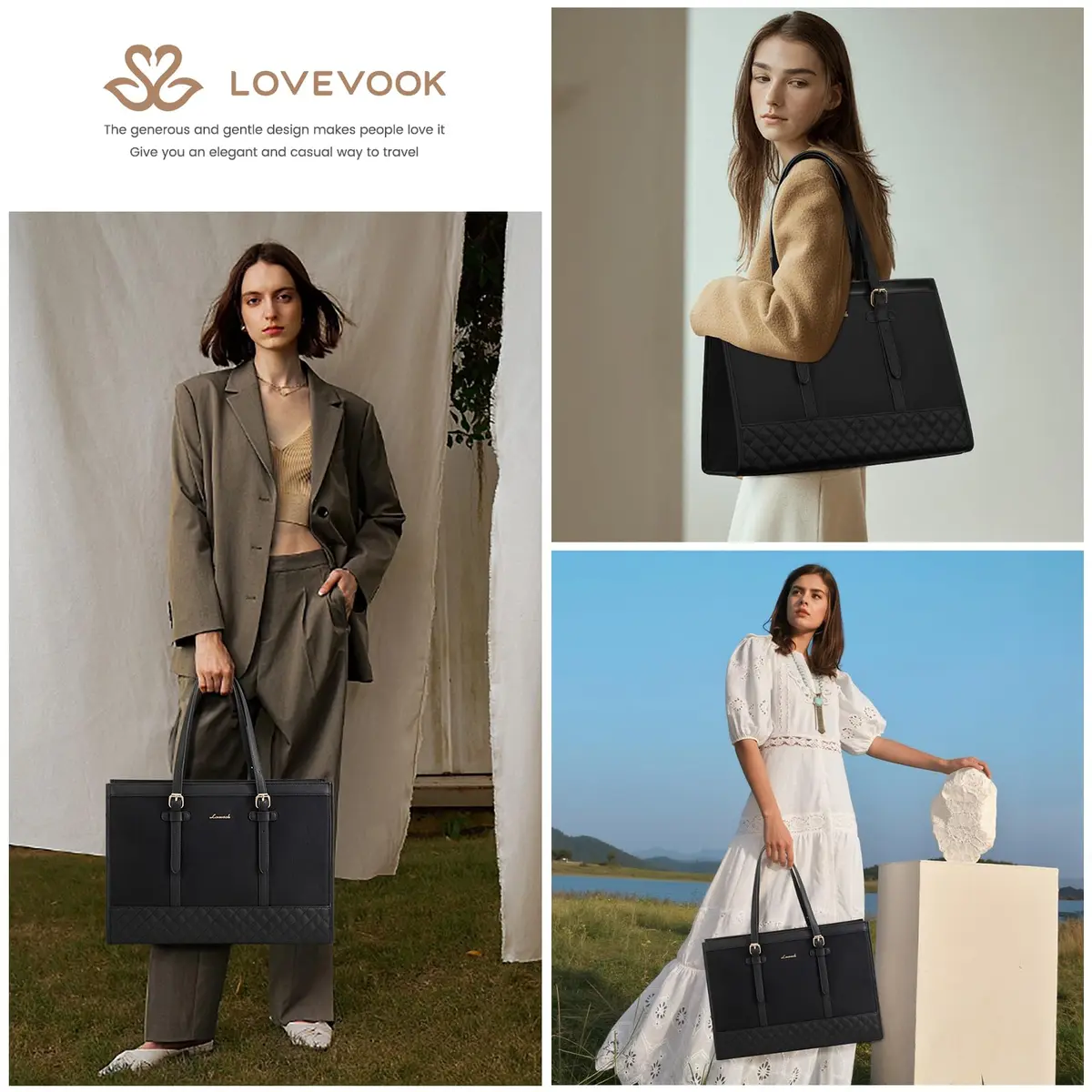 LOVEVOOK Laptop Tote Bag for Women, 15.6 Inch | Stylish & Functional with Laptop Compartment - view 2