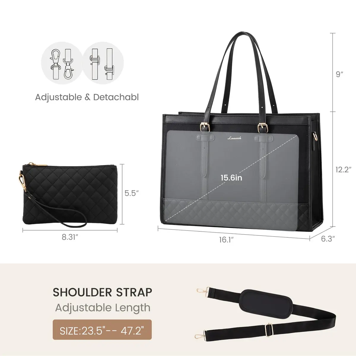 LOVEVOOK Laptop Tote Bag for Women, 15.6 Inch | Stylish & Functional with Laptop Compartment - view 4