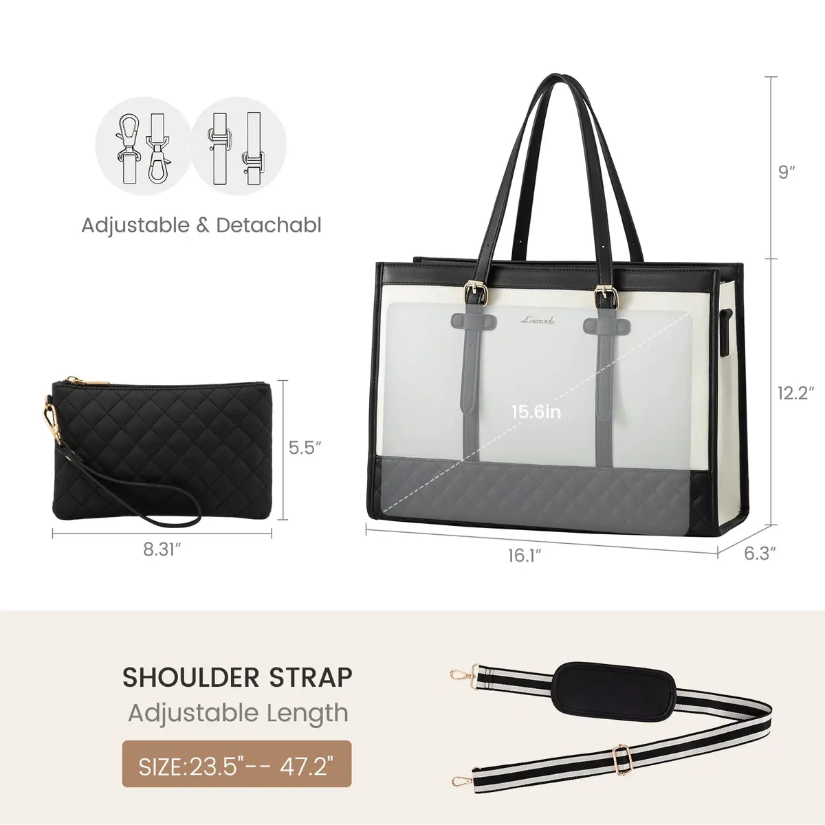 LOVEVOOK Laptop Tote Bag for Women, 15.6 Inch | Stylish & Functional, USA Import - view 4