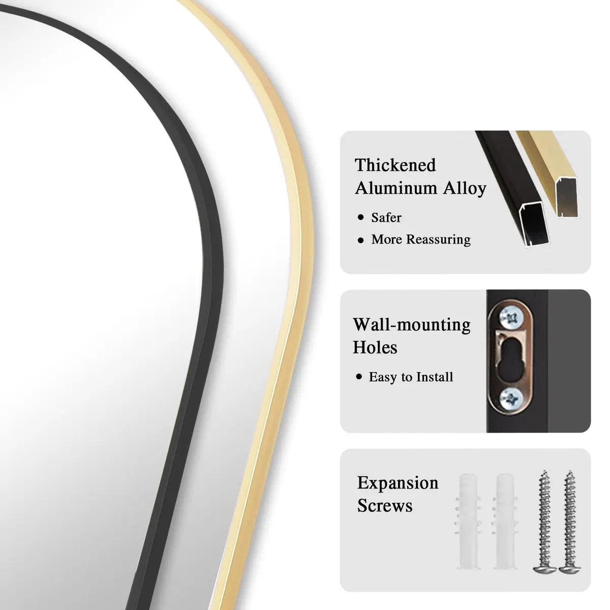Anpark Black Arched Mirror Full Length 58" | Full Body Standing Wall Mirror for Bedroom & Living Room - view 6