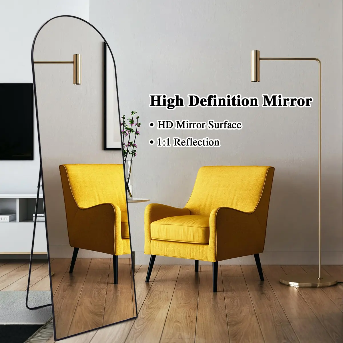 Anpark Black Arched Mirror Full Length 58" | Full Body Standing Wall Mirror for Bedroom & Living Room - view 2