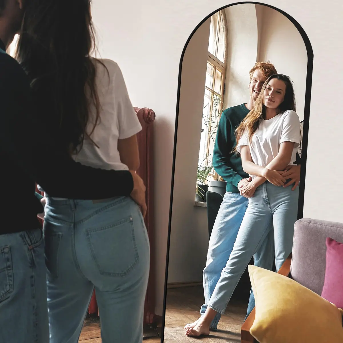 Anpark Black Arched Mirror Full Length 58" | Full Body Standing Wall Mirror for Bedroom & Living Room - view 3