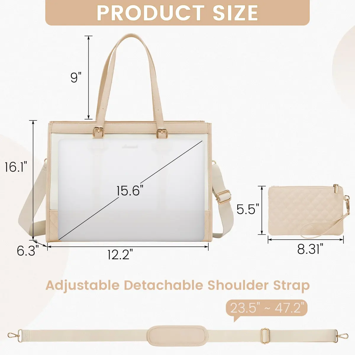LOVEVOOK Laptop Tote Bag for Women, 15.6 Inch | Stylish & Functional Work Bag - view 3