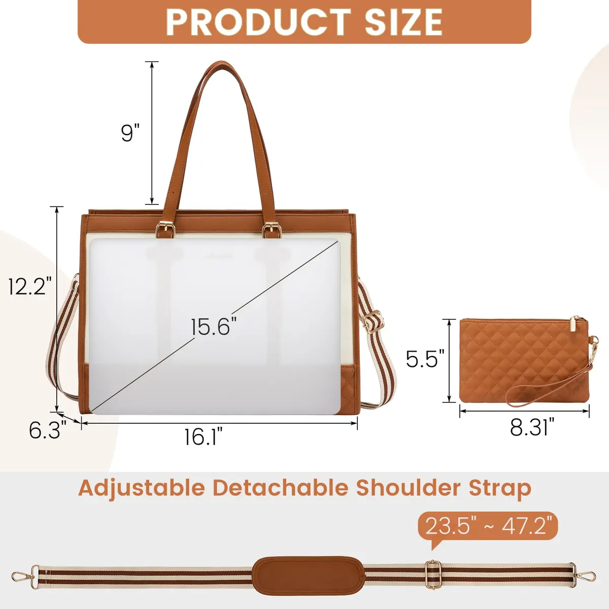 LOVEVOOK Laptop Bag for Women, 15.6 Inch | Stylish & Functional Tote for Work & Travel - view 3