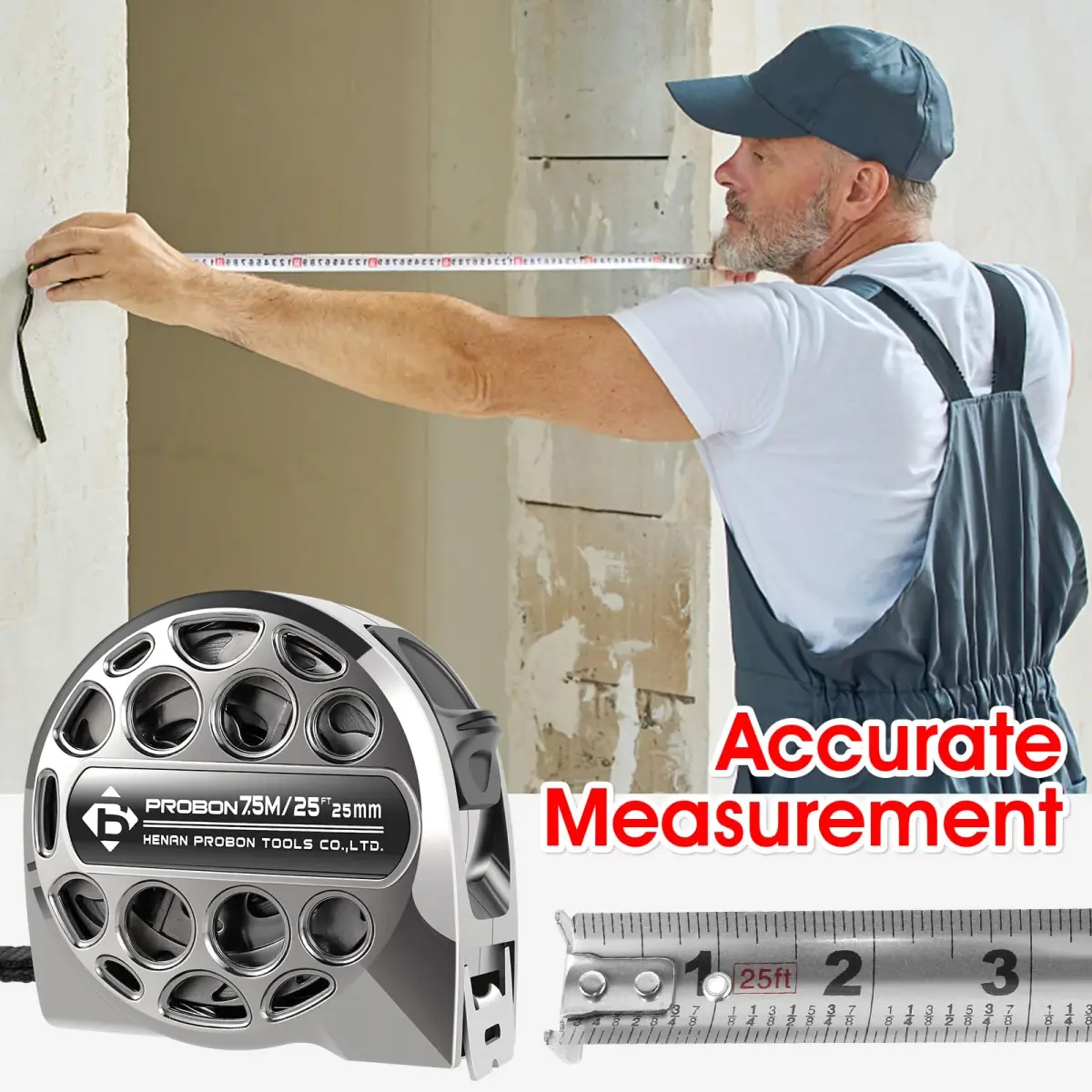 HOTBEST 25ft (7.6m) Stainless Steel Tape Measure | Waterproof & Rustproof Retractable Ruler for Construction - view 6