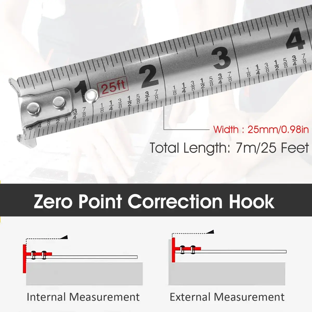 HOTBEST 25ft (7.6m) Stainless Steel Tape Measure | Waterproof & Rustproof Retractable Ruler for Construction - view 4