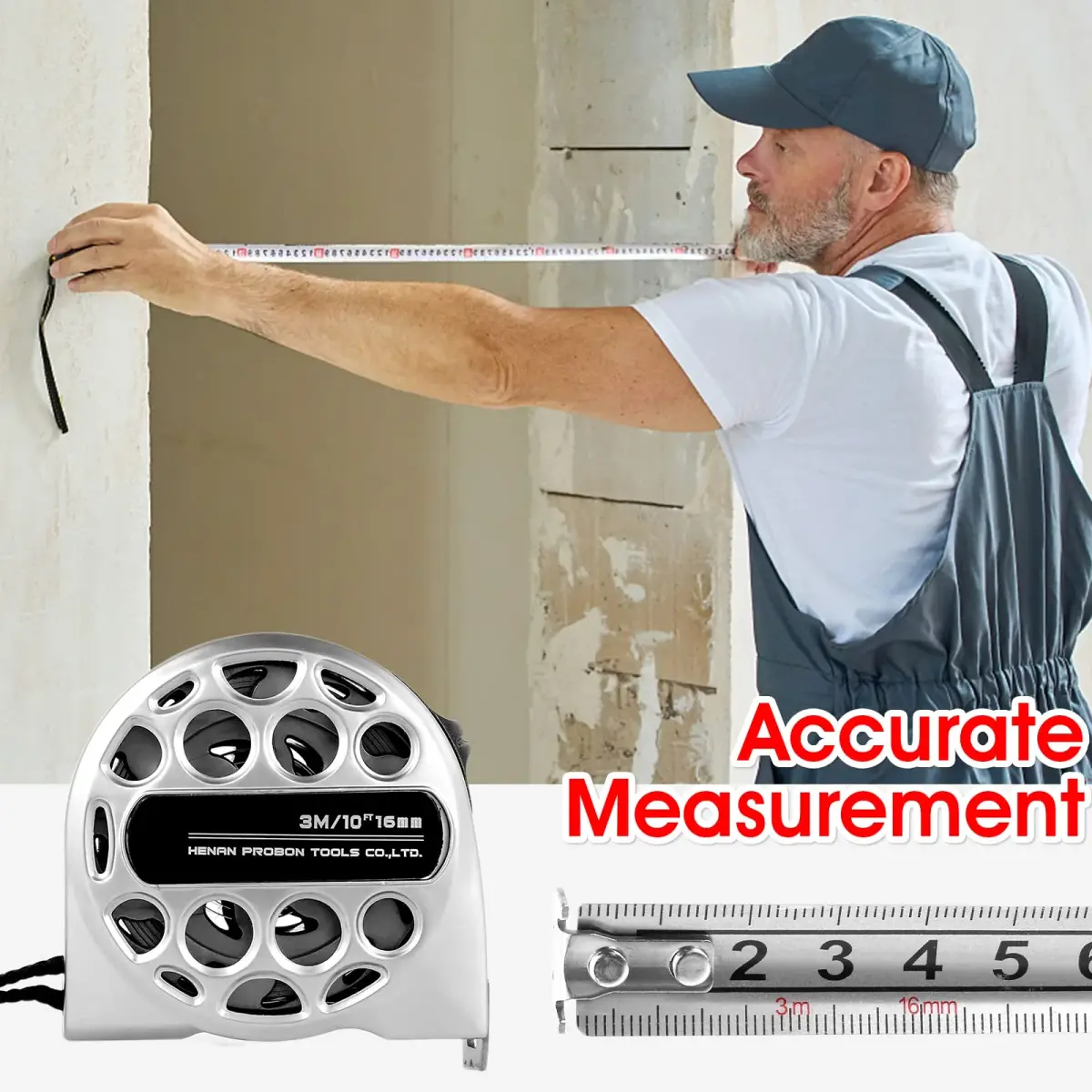 HOTBEST Retractable Tape Measure 3m (9.8ft) Stainless Steel | Double-Sided Scale, Waterproof, Locking Mechanism - view 7