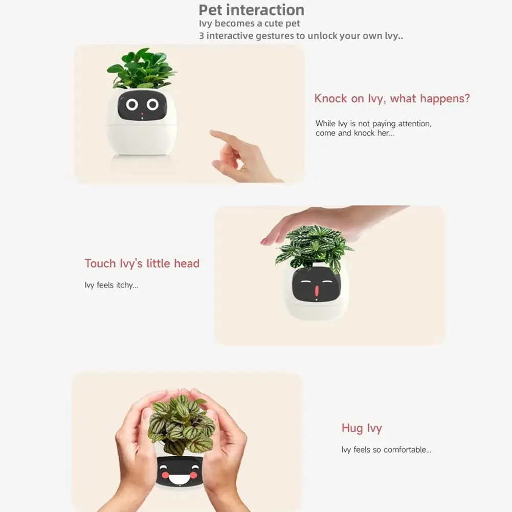 Itigoitie Smart Pet Planter Ivy with LCD Screen & Auto Watering 100ml (Pink) | Interactive AI Plant Care Companion - view 9