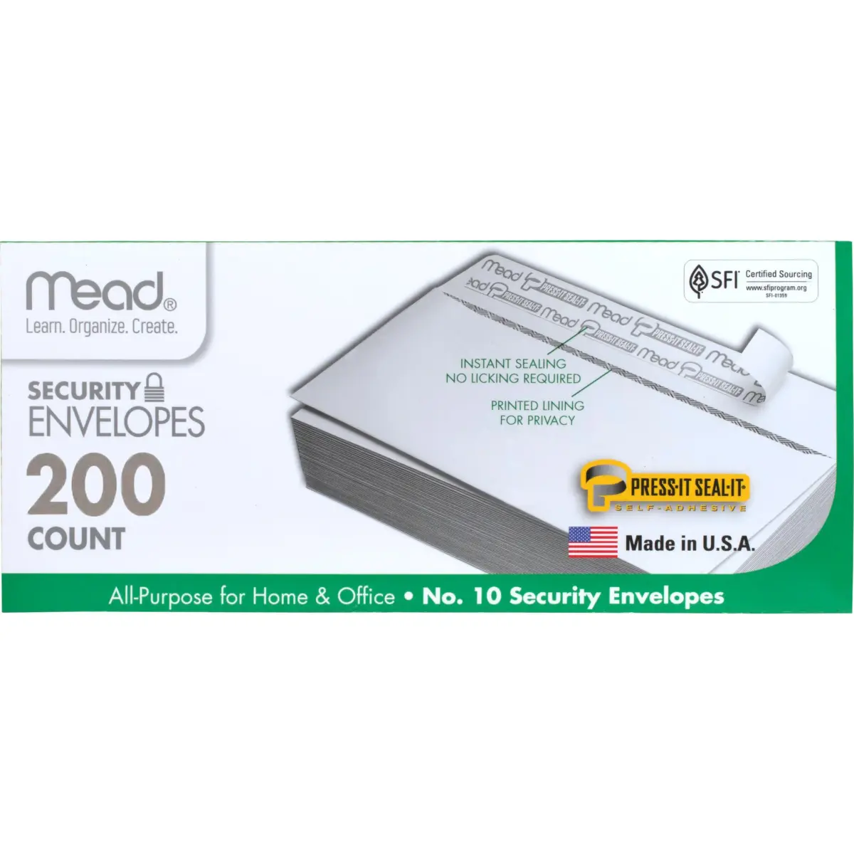 Mead #10 Security Business Envelopes Letter Size (4-1/8" x 9-1/2") - 200 Count | Peel and Seal Privacy Lined Mailing Envelopes - main product image
