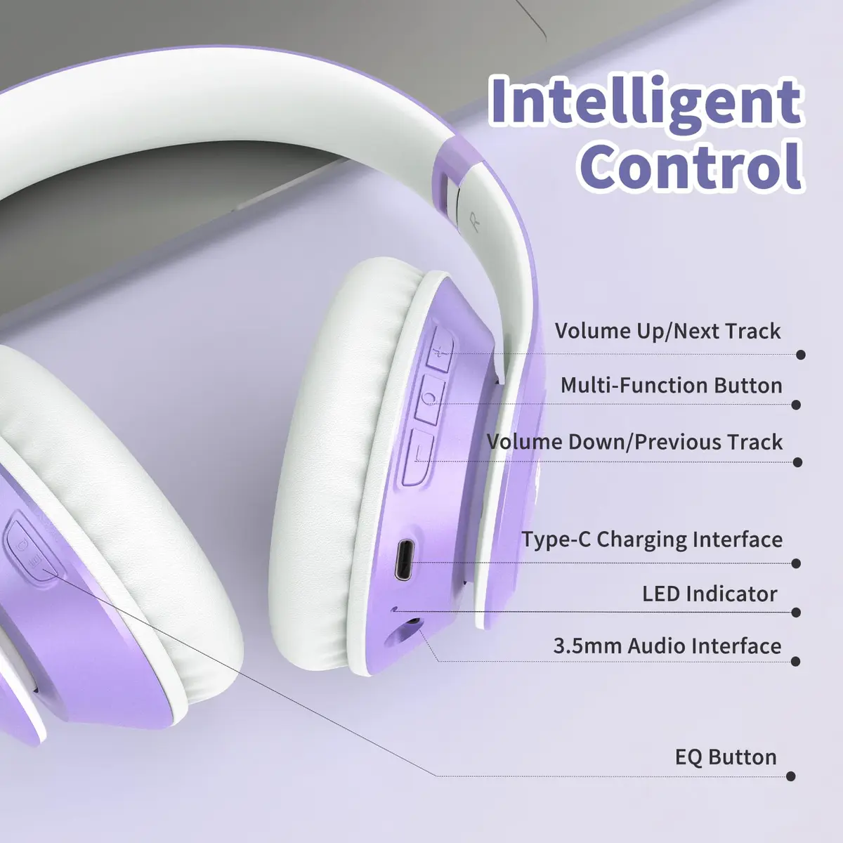 Uliptz Bluetooth Headphones Over Ear, Wireless HiFi Stereo Foldable Headset with 65H Playtime & 6 EQ Modes | 40mm Drivers - view 6