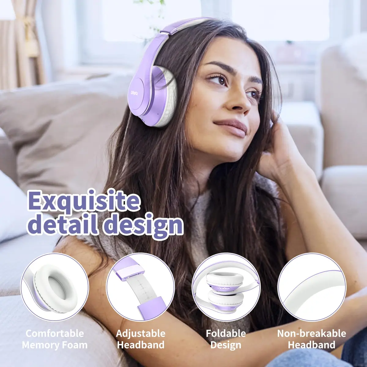Uliptz Bluetooth Headphones Over Ear, Wireless HiFi Stereo Foldable Headset with 65H Playtime & 6 EQ Modes | 40mm Drivers - view 4